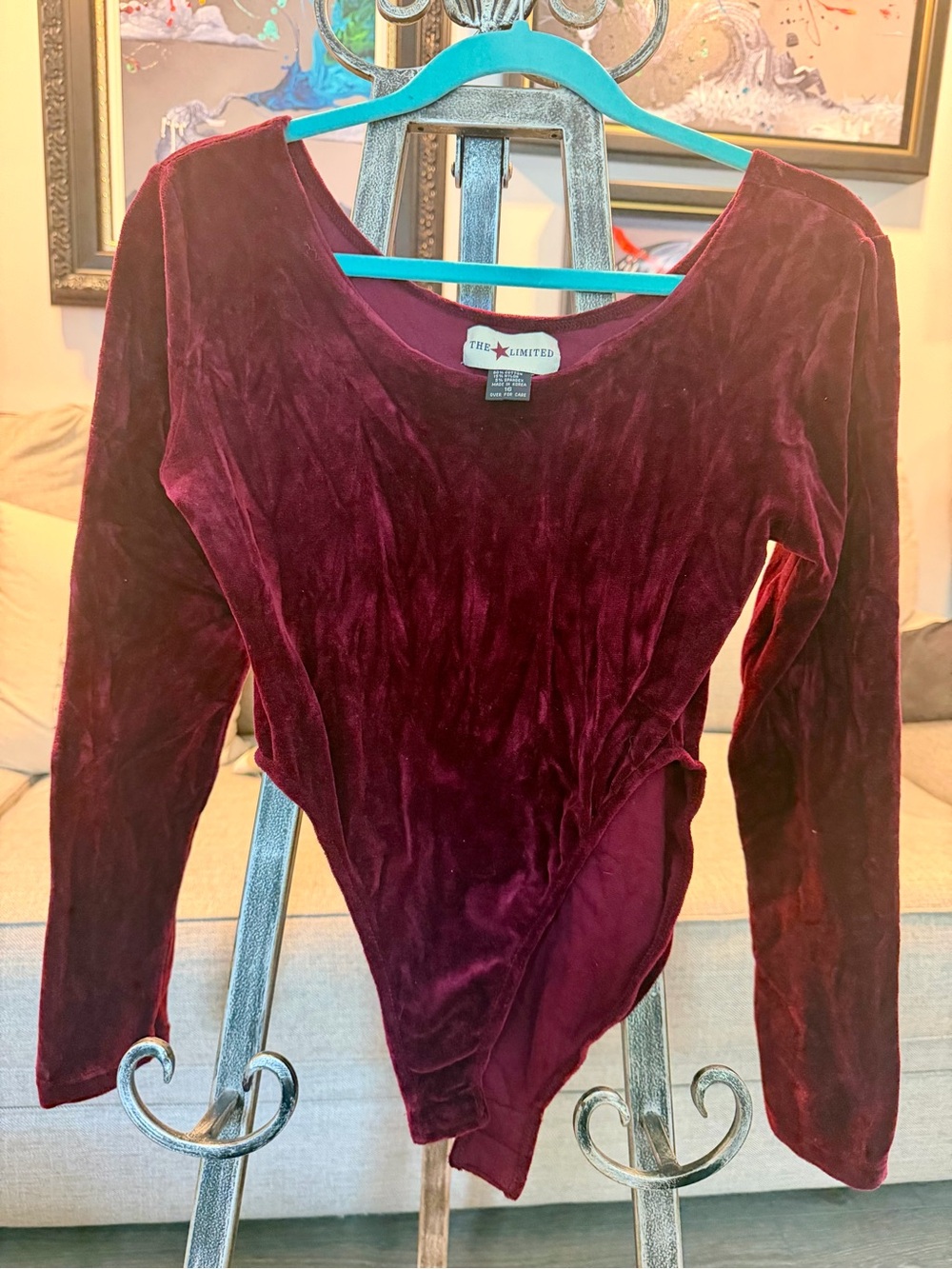The Limited Deep Burgundy Velvet Long Sleeve Bodysuit